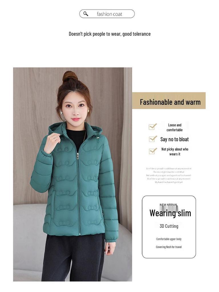Women's Hooded Lightweight Cotton-Padded Jacket - Autumn/Winter Slim Fit