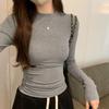 Women's Slim Fit Long Sleeve T-Shirt - Solid Color, Semi-High Neck, New Spring/Summer Style, Versatile Base Layer