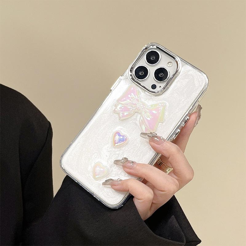 Rhinestone Flower Pearl Mobile Phone Case Is Suitable For Apple 16Pro Xiaoqing Fresh Air Iphone17 Women'S 15 Transparent.
