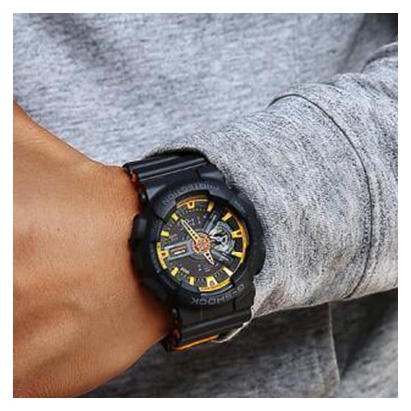 Casio series head-on series 200 meters waterproof quartz movement resin strap Japanese and Korean watch men's watch black dial GA-110BY-1A