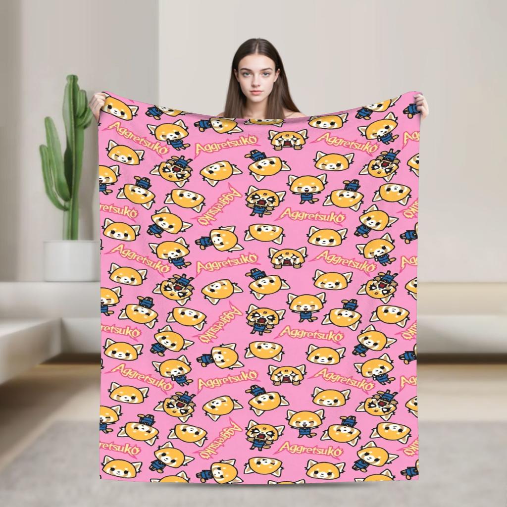 Cartoon Cute Aggretsuko Graffiti  Blanket Quality Warm Soft  Bedding Throws Winter Picnic Couch Chair Sofa Bed Graphic Bedspread