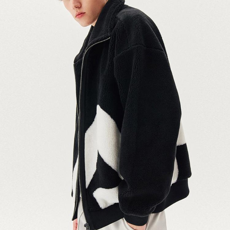 FILA Faux Lamb Wool Logo Sports Casual Jacket Men Jacket Black F51M148926FBK