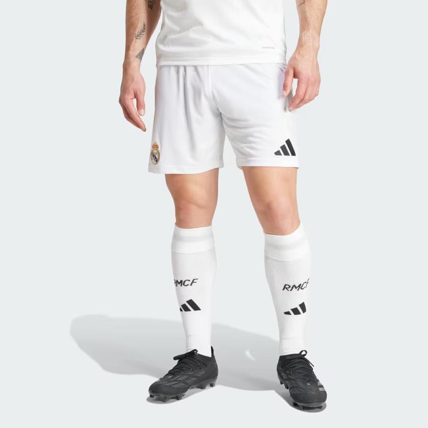 Adidas Real Madrid 24/25 Home Shorts Elastic Comfort Soccer Shorts Kids Bottoms White IU5008