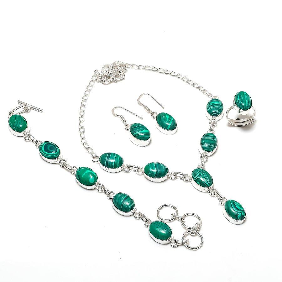 Natural Malachite Gemstone 925 Sterling Silver Jewelry Necklace 18  ASN-6058