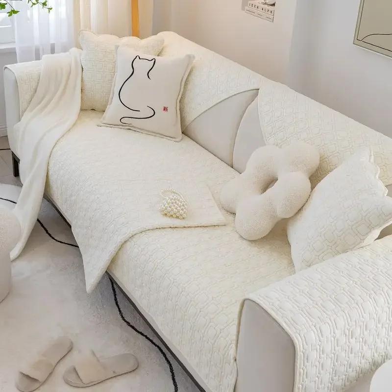 Warm Non Slip Cotton Sofa Cushion Modern Solid Color Fabric Sofa Cover Cloth Towel Four Season Universal Living Room Home Decor
