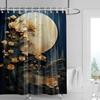 Multicolor Mountain Shower Curtain-Blue Beige Peak, Cloudy Gray Sky, Pine Silhouette, Waterproof Natural Bathroom Decoration