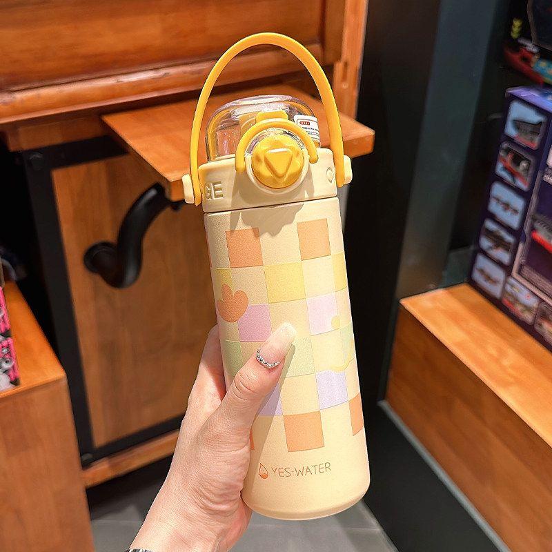 Large Capacity Thermos Cup for Women, New 2024 Model, Stylish Student Straw Cup, Dual-Use Coffee Cup, Portable