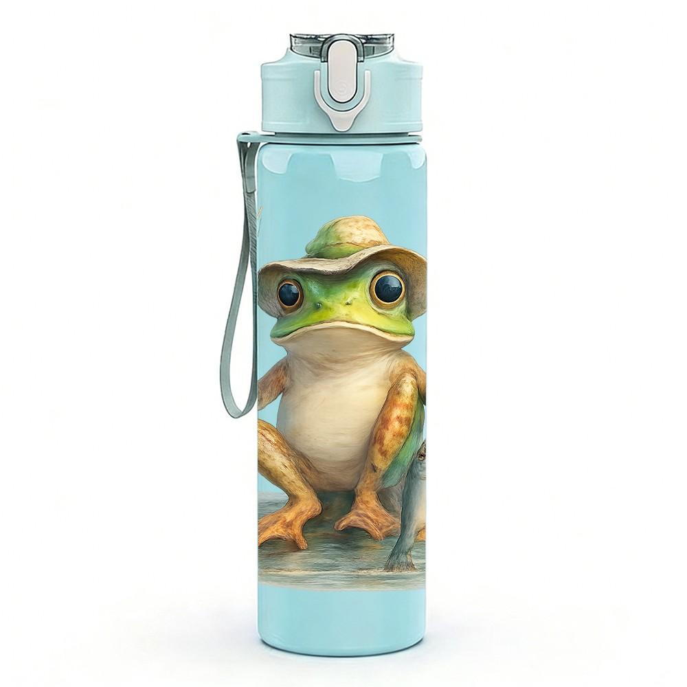 1PZ Rana Verde Foglia Altalena Cartone Animato 750ml Colore Plastica Borraccia Sportiva Tappo Flip con Cannuccia Anti-perdita Adatta per Sport Ufficio Uso Domestico