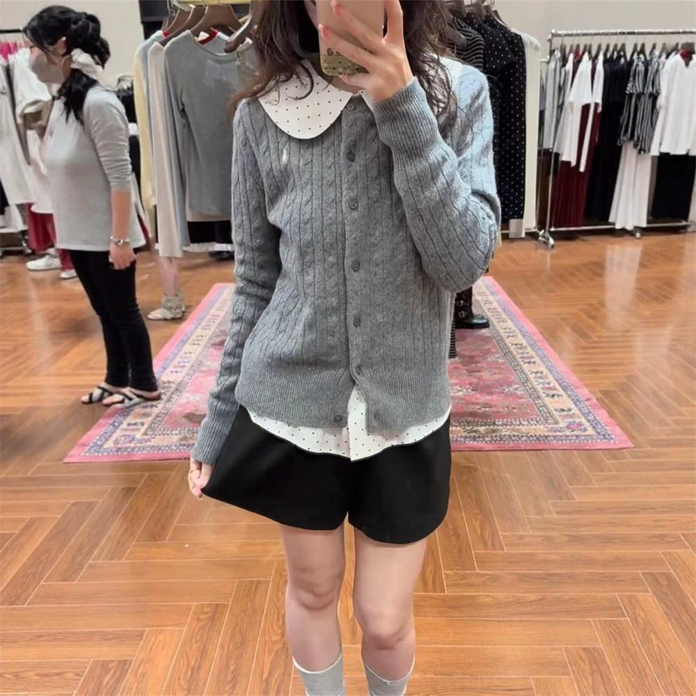 Koreanischer Retro-Zopfmuster-Strickjacke - Damen Frühherbst Lockerer Pullover-Mantel