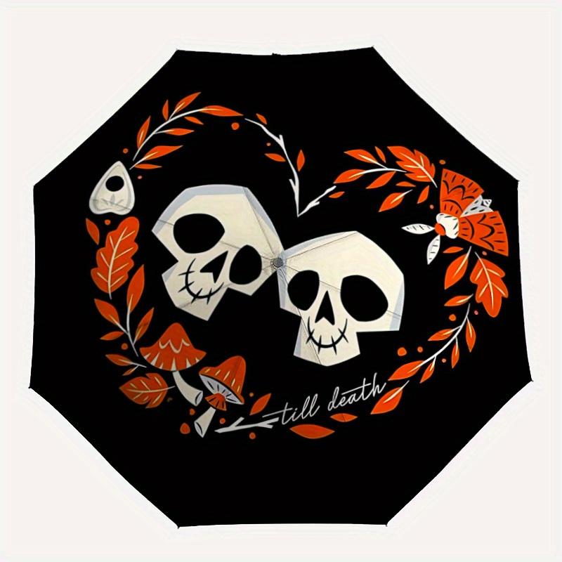 

1pc Skulls Heart Automatic Open/Close Umbrella, Portable Folding Umbrella for Travel, Themed Events, It is suitable as a gift for various festivals, O