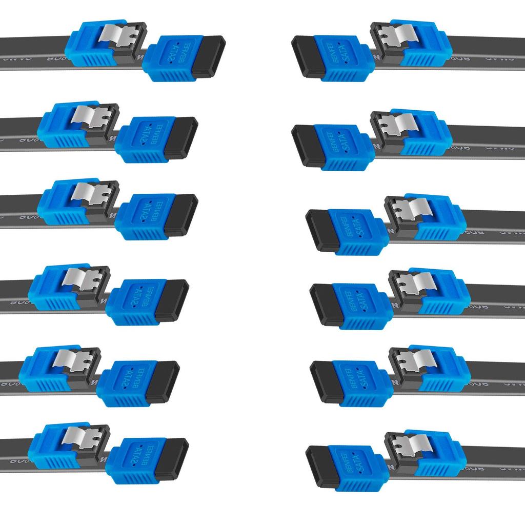 BENFEI 45cm SATA Cable SATA 3 6 Gbps with Latch for SSD and HDD Expansion Blue (Straight Type) 12-Pack -