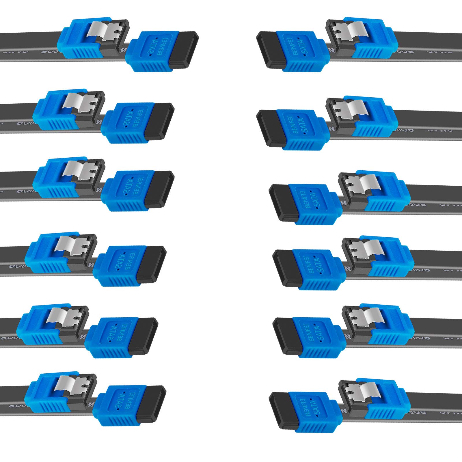 

BENFEI 45cm SATA Cable SATA 3 6 Gbps with Latch for SSD and HDD Expansion Blue (Straight Type) 12-Pack - синій