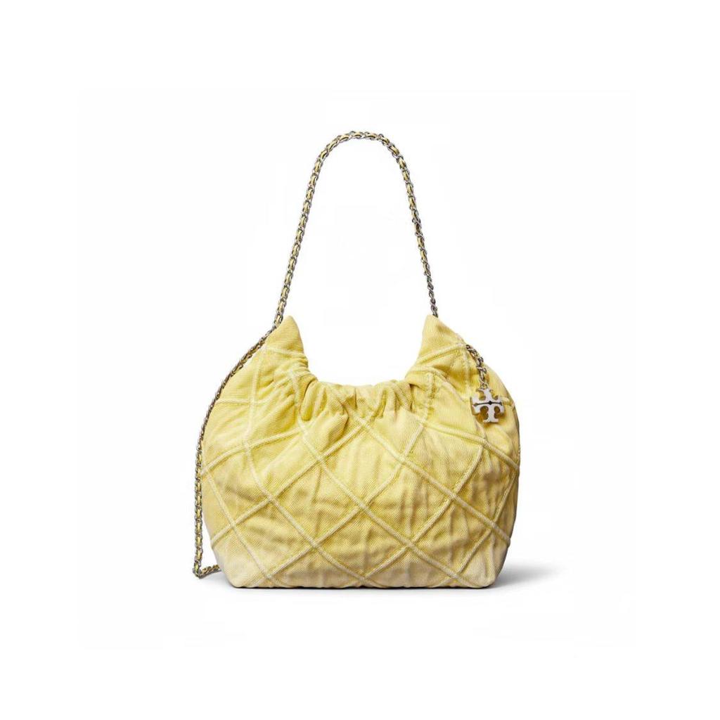 Tory Burch Fleming Gradient Effect Diamond Pattern Design Cotton Denim Mini Crossbody Bag Women Bags Yellow 183216-712