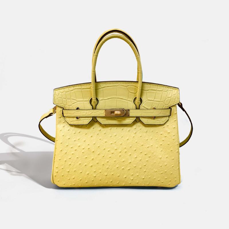 

New ostrich pattern cowhide handbag large-capacity commuter bag splicing crocodile pattern shoulder messenger bag light luxury women s bag 30*16*24cm