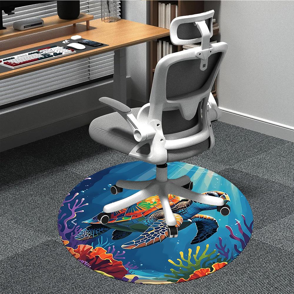 1pc Sea Turtle Chair Carpet for Office Non-Slip, Machine Washable Rug for Office, Room - Holiday Decor, Machine Made yy251016142 80cm by 80cm