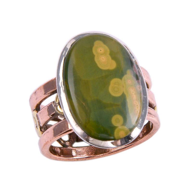 Naturalny Kamień Jaspis Oceaniczny Dwukolorowy Srebro Próby 925 Biżuteria Pierścionek R.6 z4a77