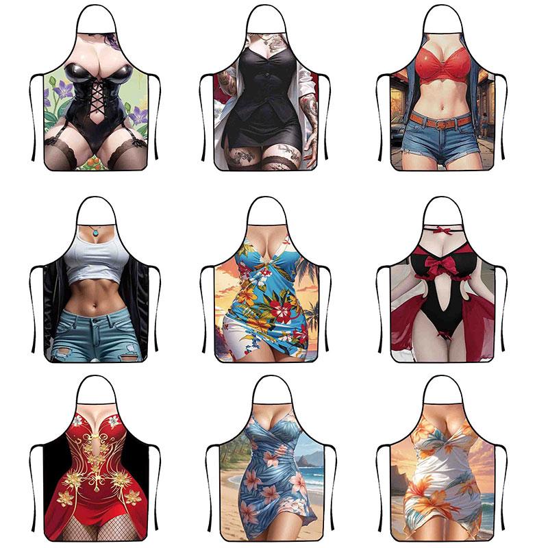 1pc Cooking Apron Funny Kitchen Stain-proof For Women Aprons Man BBQ Cleaning Sexy Women's