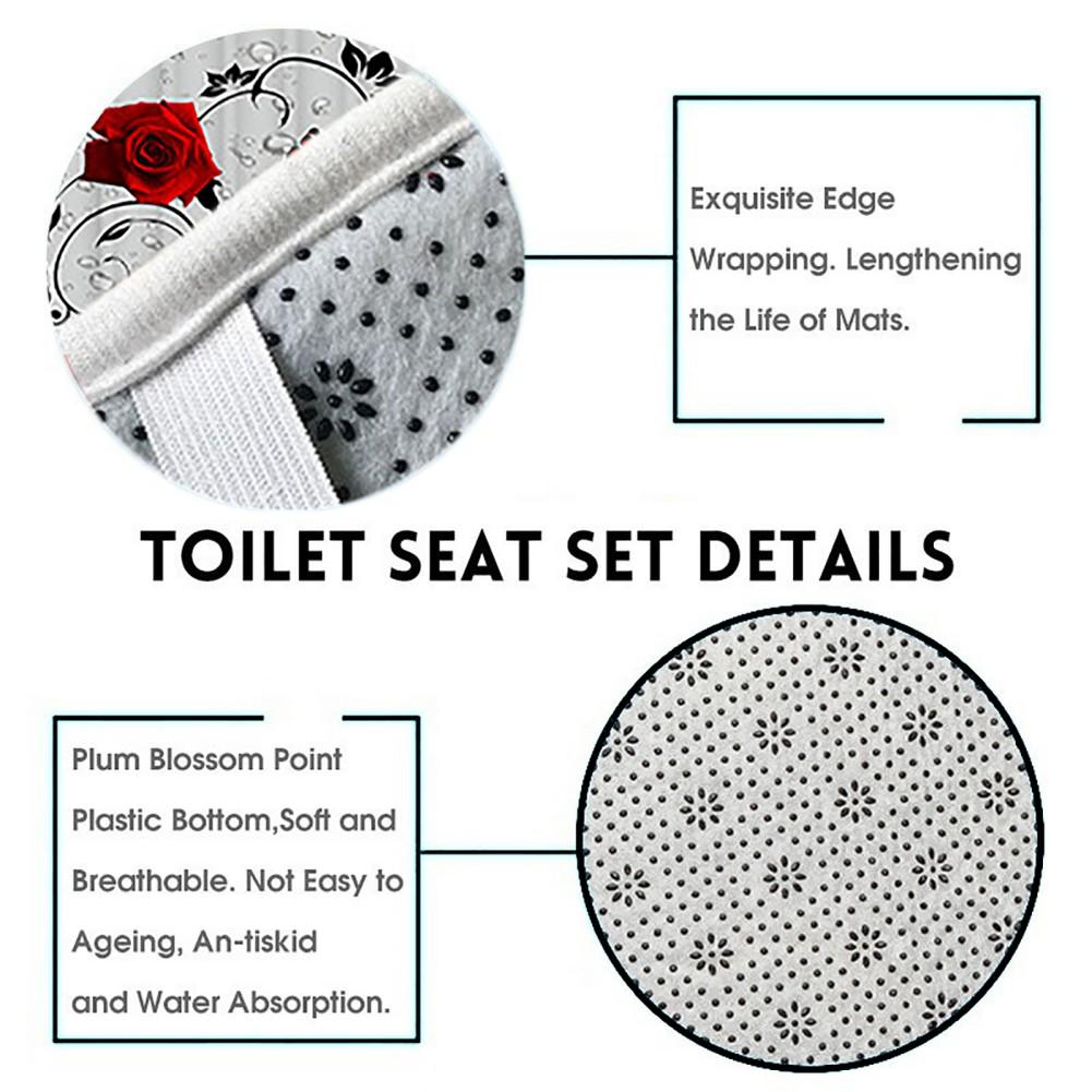 Perdea de baie cu flori imprimată 3D, impermeabilă, romantică, cu trandafiri roșii, seturi de perdea de duș și covoraș pentru decorul de baie de Ziua Îndrăgostiților