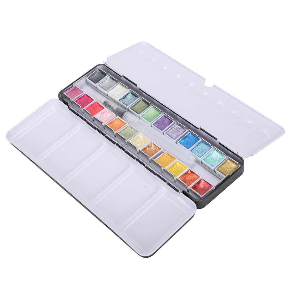 Pearly Lustre Watercolor Paint Portable Bright Color Watercolor Pigment Set with Box24 Colors