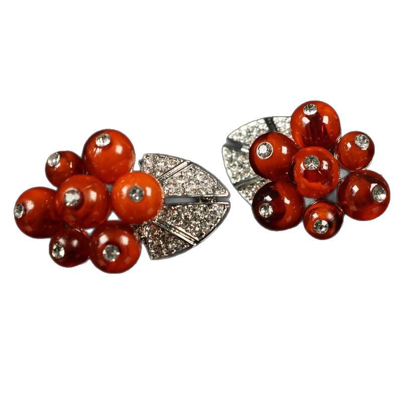 Temperament Red Beads Diamond Light Luxury Simple High-end Fashion Earrings Versatile Ear Clips 925 Silver Needle