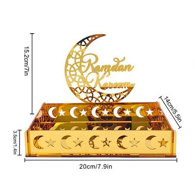Gold Eid Mubarak Dessert Tray Acrylic Hollow Moon Star Fruit Trays Carving Party Candies Pastries Tool Festival Supplies