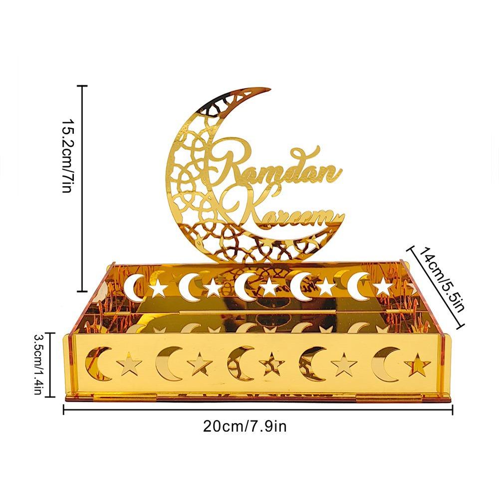 Gold Eid Mubarak Dessert Tray Acrylic Carving Ramadan Moon Star Plate Tray Hollow Moon Star Fruit Trays Festival Supplies