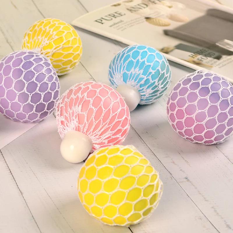 New 6CM Colored Flour Grape Ball Tennis Ball Decompression Squeeze Fingertip Toy TPR Wet Soft Pressure Ball Adult Kids Gift