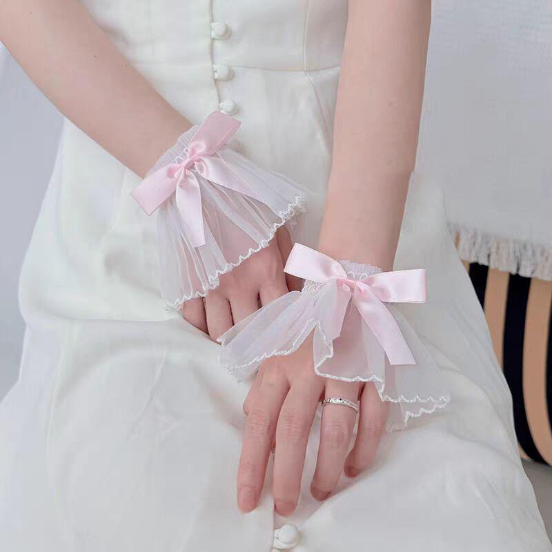 Lace Cute Decorative Flared Sleeves Sweater Ornaments Detachable Tulle Wrist Cuffs Lolita Maid Cosplay Accessories