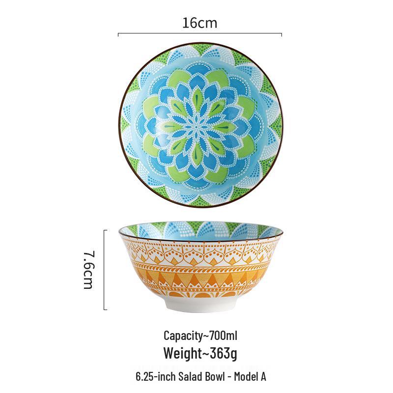 Bohemian Ceramic Noodle Bowl - High-Quality Design for Home or Commercial Use, Creative Tableware.