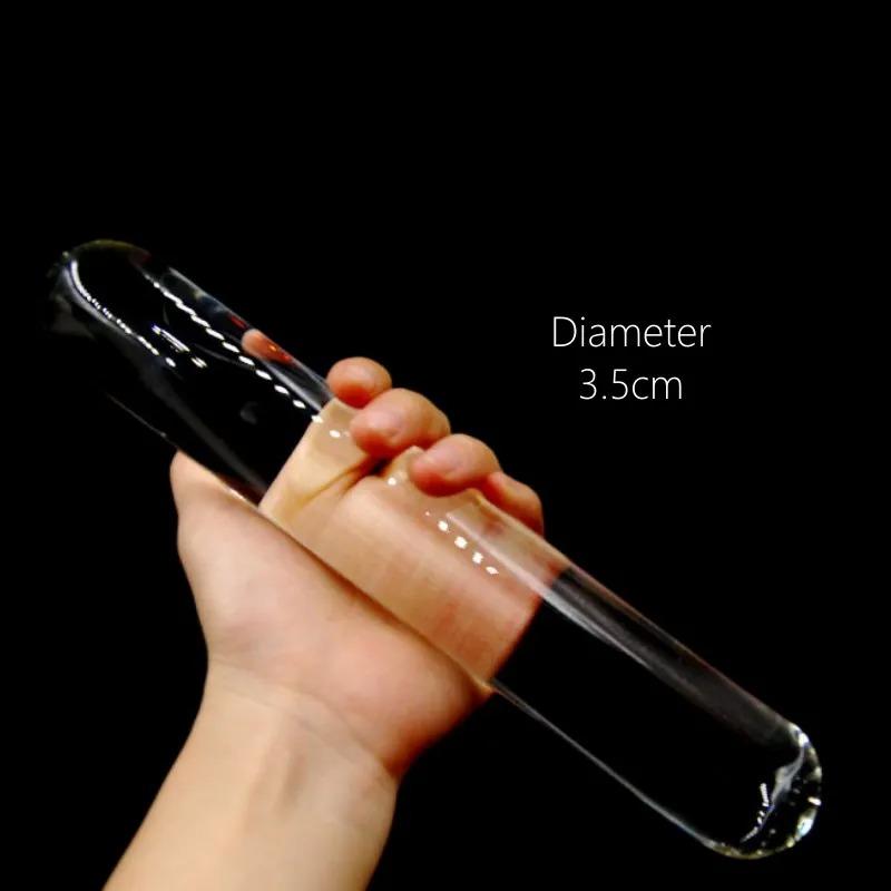 Smooth Long Anal Sex Toy of Crystal Clear Circular Column Glass Dildo Butt Plug for Couple Opening Anue Peep Vagina
