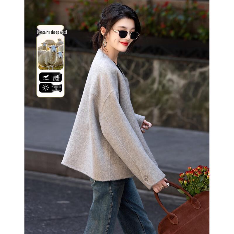Demana Women s Winter Dropped Shoulder Camel & Lamb Wool Double-Faced Coat S