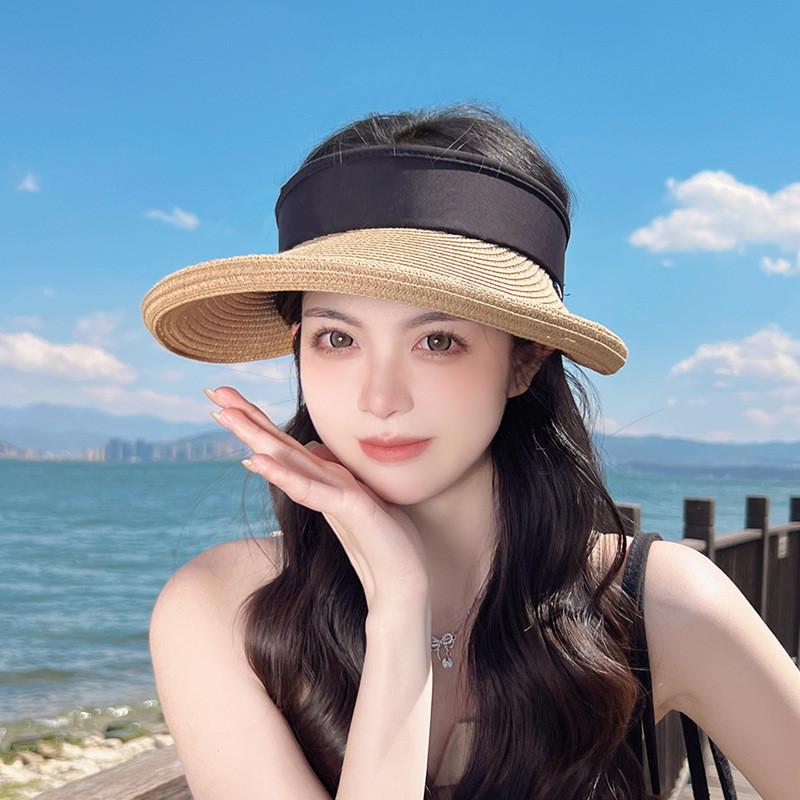 

Fashion Edgy Straw Hat With Curved Brim And Letter Embellishments For Summer Sun Protection