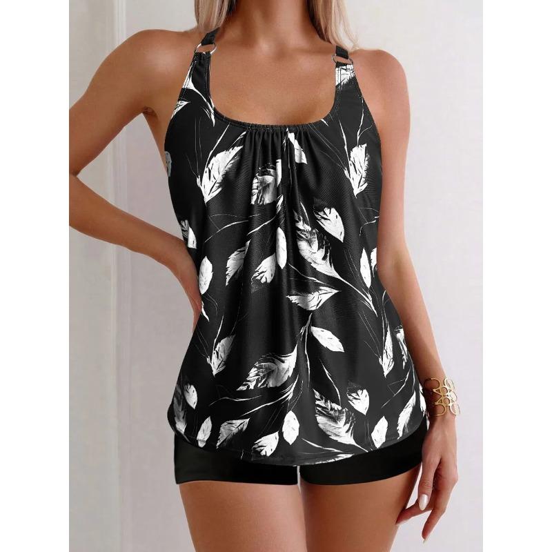 2026 Sexy Strappy Tankini Floral Printed Swimsuit Women Two Pieces Shorts Swimwear Female Bathing Swimming Suit Beachwear Summer