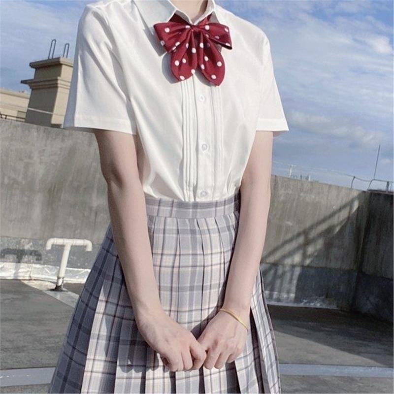 Short Sleeve White Square Neck Pleated Shirt - Original, Versatile JK Uniform Style Top