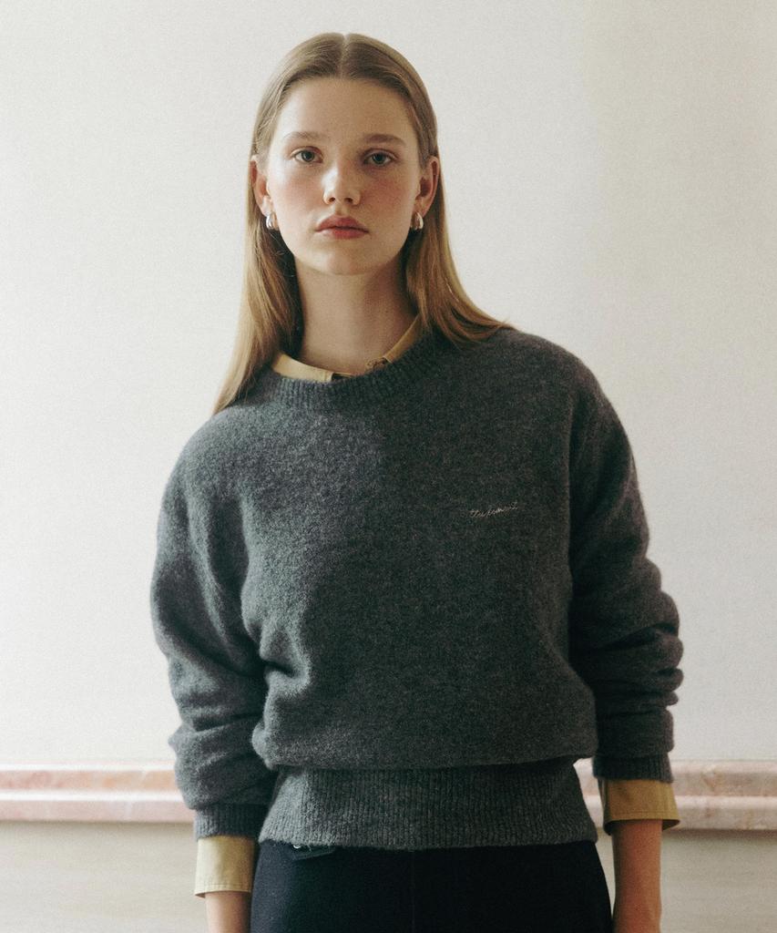 Tudument Wool Round Knit Pullover Charcoal