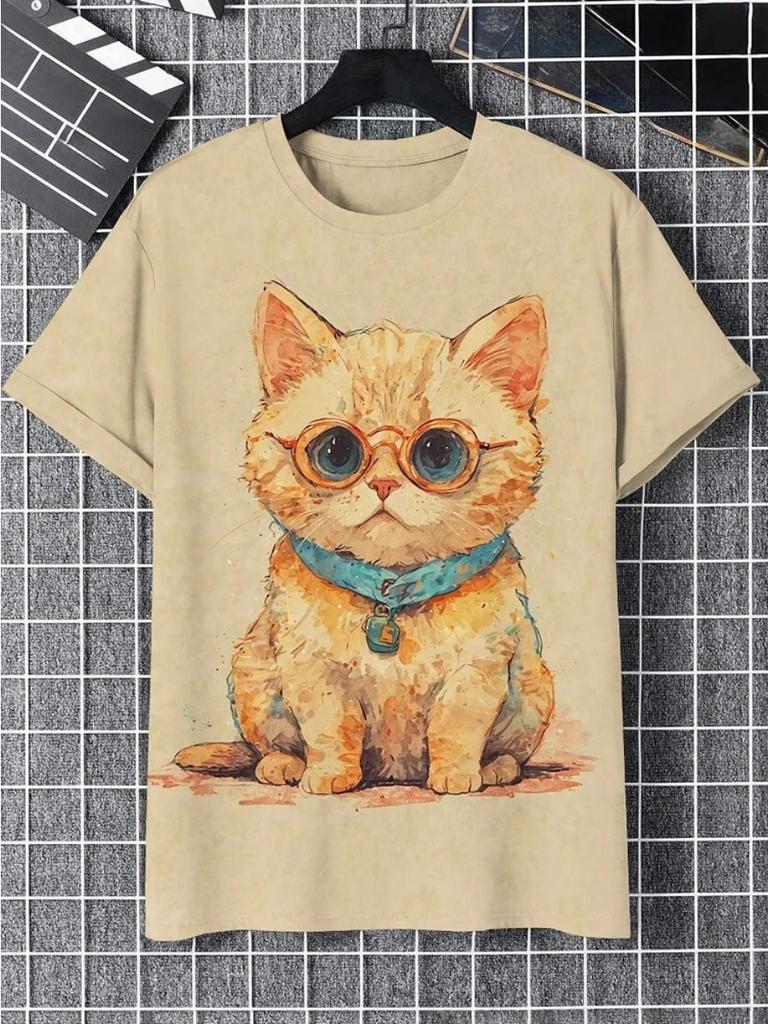 Summer Men's Funny Animal Cat Printed T Shirt Short Sleeved Tees Tops 3D Print O-Neck Shirts Party Casual Men's Clothing Apparel