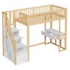90x200 Loft Bed with Multifunctional Table, Safe Storage Staircase, Bed Frame Made of Solid Pine Wood for Children and Teenagers White