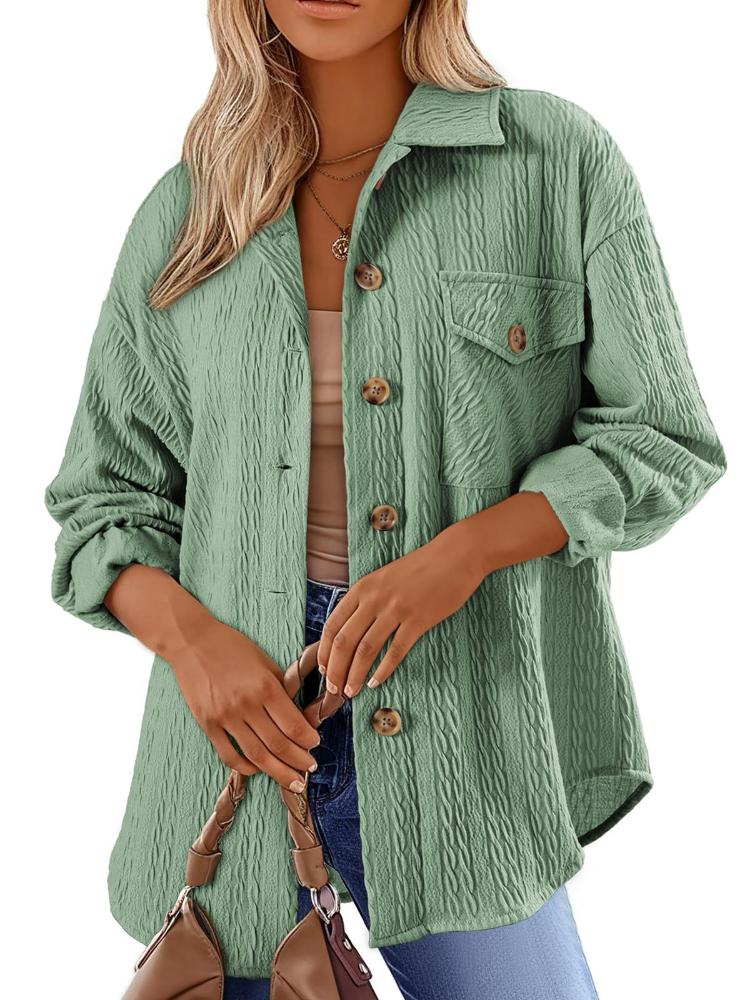 

Женская оливково-зеленая текстурированная рубашка-куртка с длинным рукавом, деревянными пуговицами и нагрудным карманом XXL