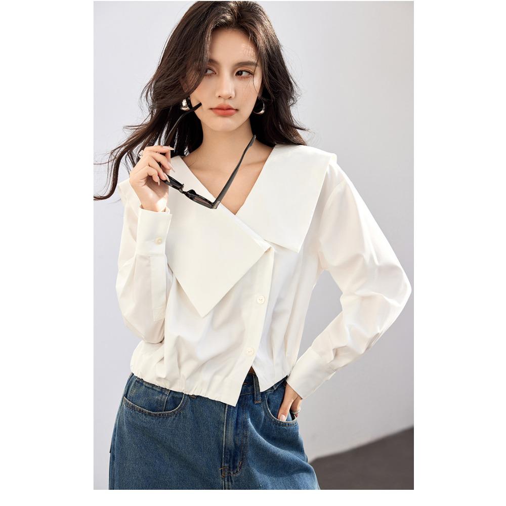 Высококачественная нерегулярная темно-синяя рубашка с воротником — фото 9