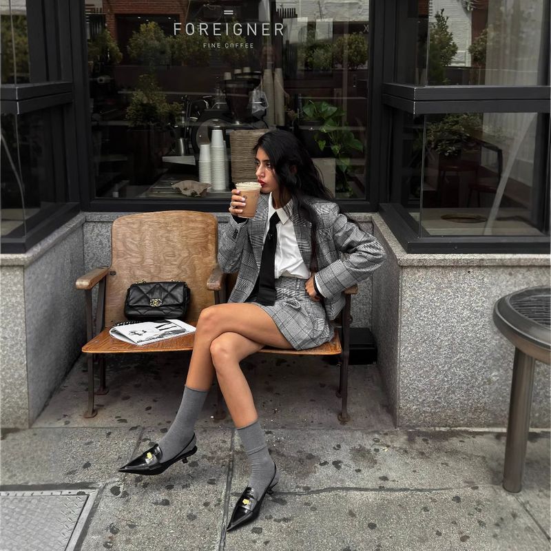 

Fashion Ins Retro Houndstooth Suit Female British College Style Fancy Elegant Pleated Skirt Outfit Gray XL