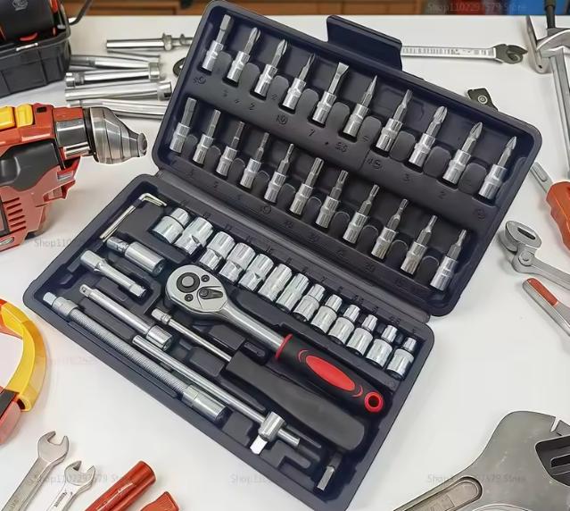 46 Piece/Set of Car Repair Tool Kit 1/4-Inch Socket Set Car Repair Tool Ratchet Torque Wrench Combo Auto Repairing Tool Set