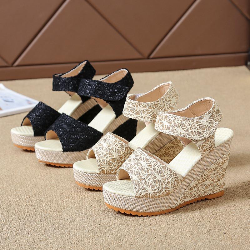 Summer Womens Casual Sandals With Thick Sole And Velcro Closure For Comfort And Height