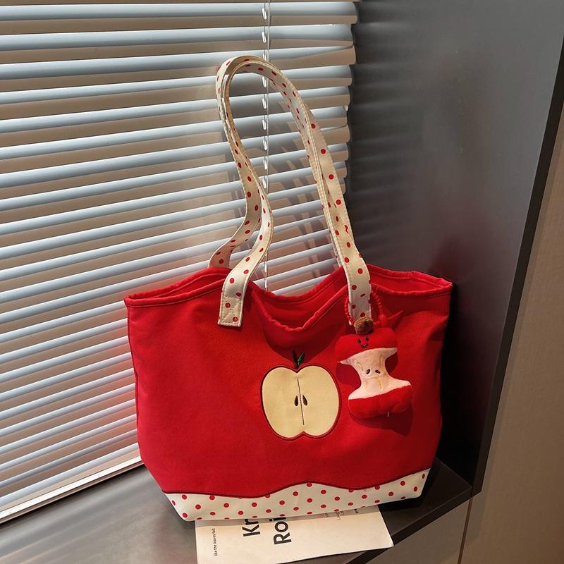Cute Cartoon Apple Shoulder Bag Female Niche Design Casual Tote Bag Commuter Polka Dot Make-up Bag