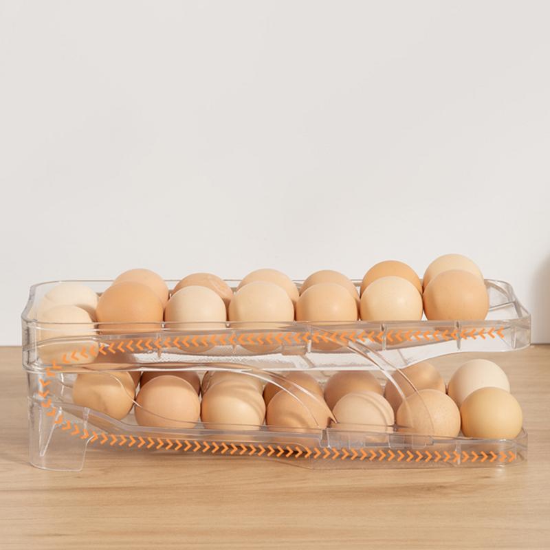 Eggebeholder til kjøleskap Stor kapasitet Eggehylleholder Plassbesparende Kjøleskap Eggeorganisator Rullende eggdispenser Egg
