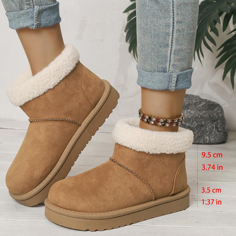 Fashion Faux Suede Flat Snow Boots for Women Plus Size Thick Sole Chunky Platform Ankle Boots Winter Warm Comfort Non Slip Cotton Boots
