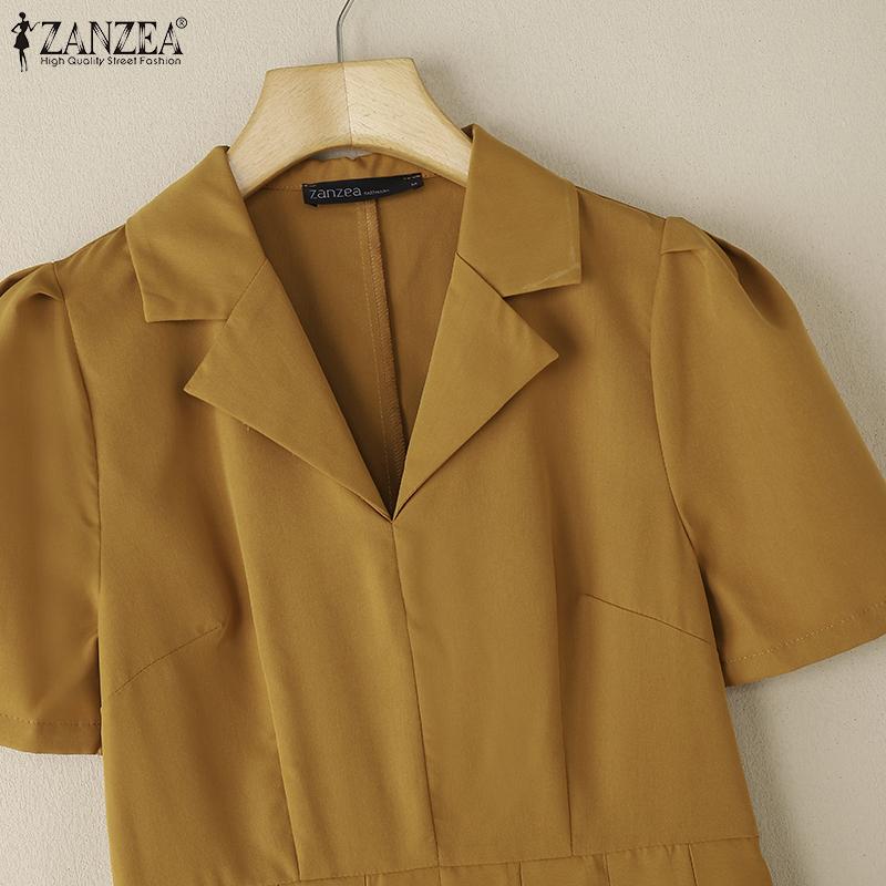 ZANZEA Rochie de vară cu mâneci scurte cu guler răsturnat pentru femei