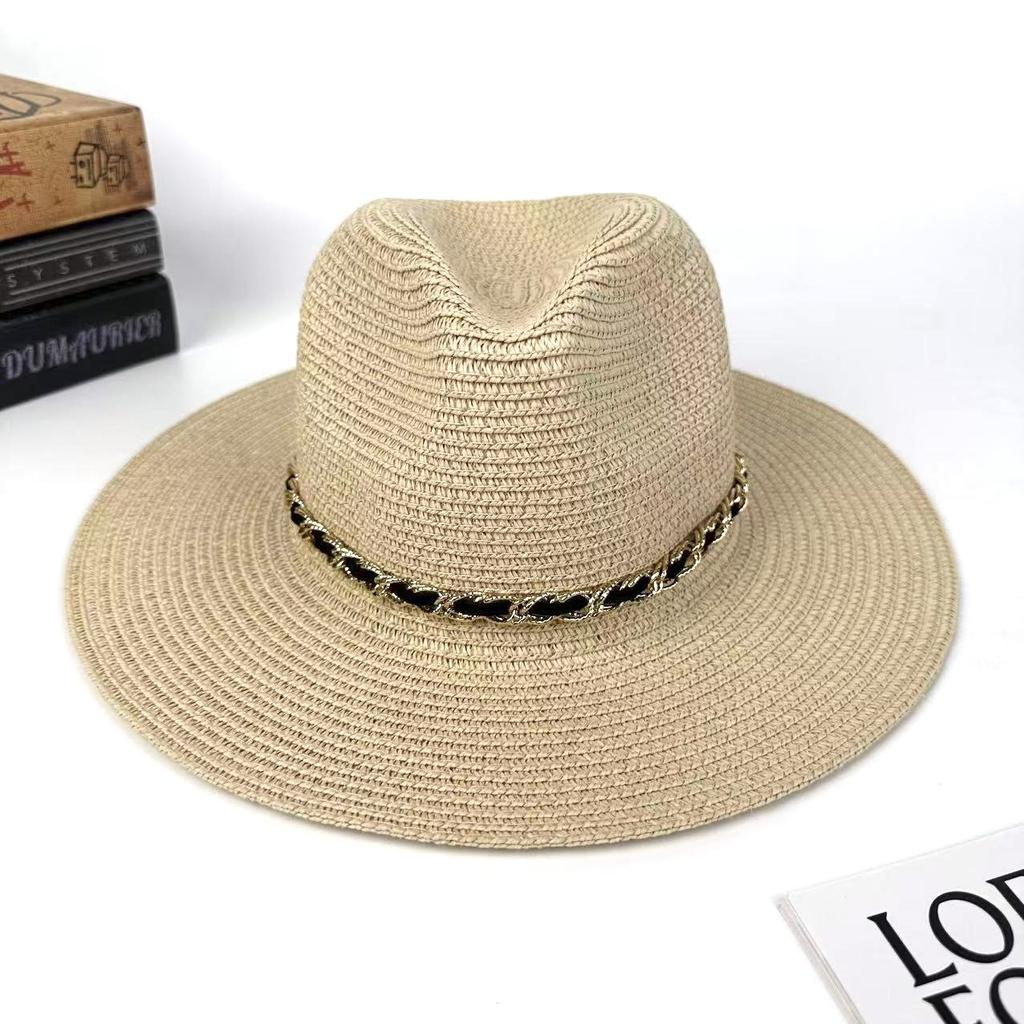 European And American French Straw Chain Sunshade Sun Protection Straw Hat Beach Vacation Sun Hat Men And Women Couple Top Hat