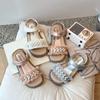 Girls Sandals Lace Pleated Sweet Kids Princess Shoes for Summer 2025 New Fashion Girls Beach Shoes Hook&loop Elegant Pearl Ins