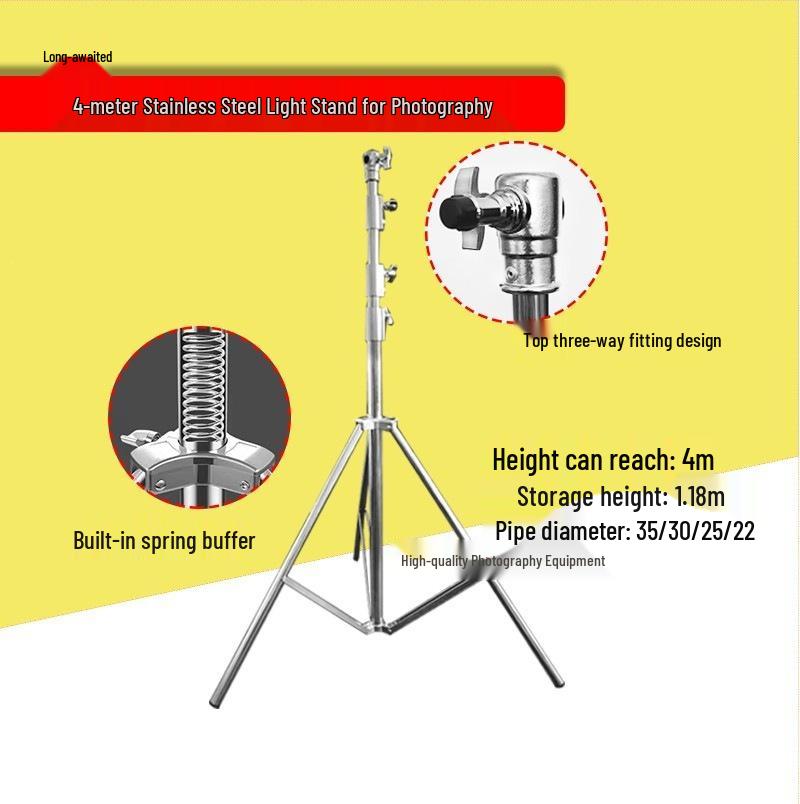 Photography C-Type Light Stand, Stainless Steel, 2.8m & 4m, with Spring Buffer and Three-Way Head Design.