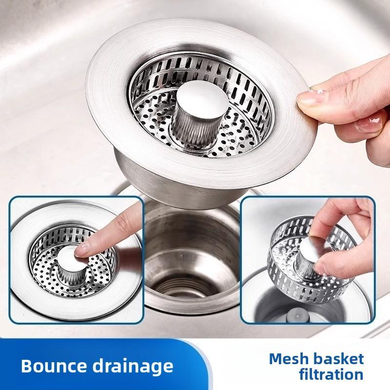 1pcs Stainless Steel Filter Screen Bounce Core Universal Press Type Sink Kitchen Sink Vegetable Washing Basin